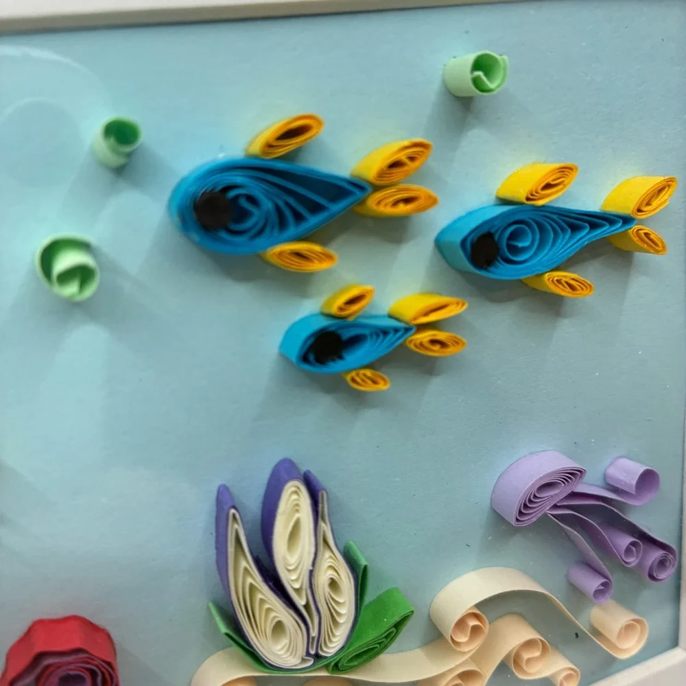 Framed Quilling Art with Fish and Flowers